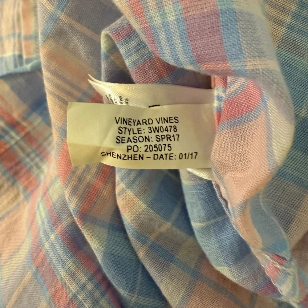 Boys Vineyard Vines Whale Shirt Medium 12-14 Pastel Plaid Button Down Cotton